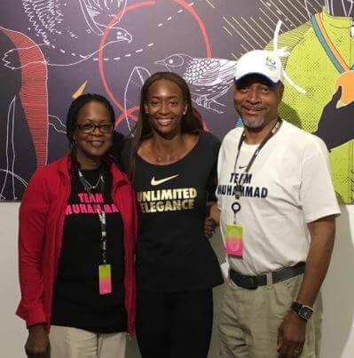 Dalilah Muhammad with her parents Askia Muhammad and Nadirah Muhammad